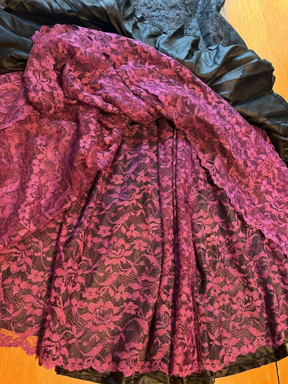 Vintage 80s Custom Purple Black Drop Waisted Corset Dress Size M - Picture 10 of 13